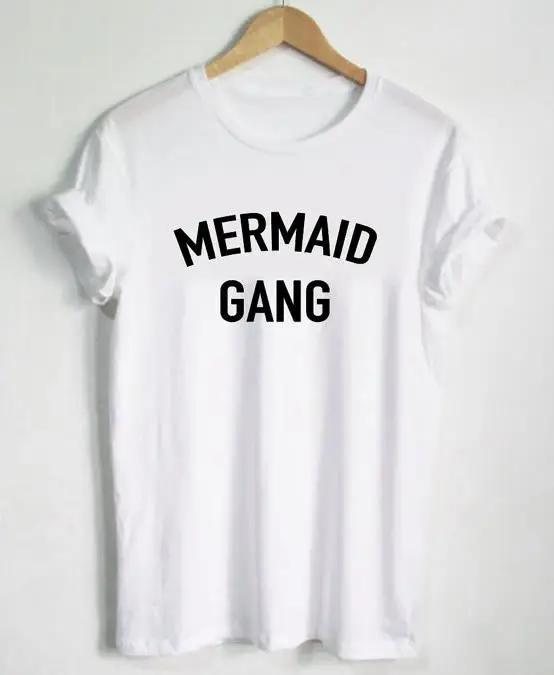 

Женская хлопковая Футболка с принтом «русалка» и надписью «Gang»