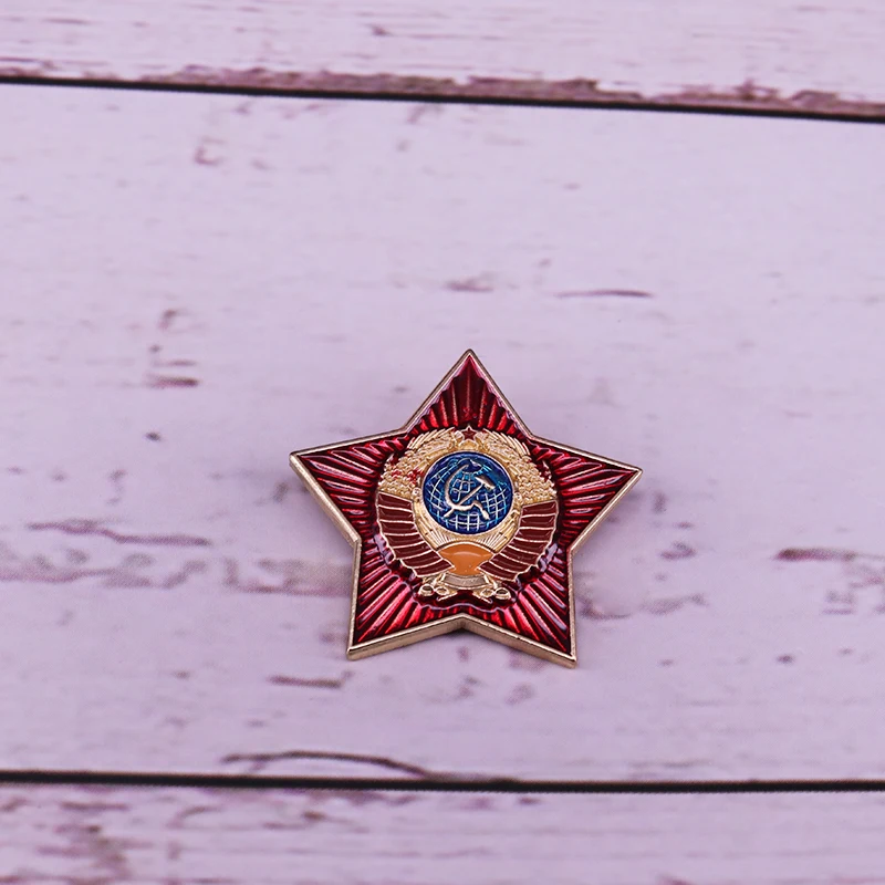 Российский советский Звездный Молот + серп с красной эмалью булавка для лацкана |