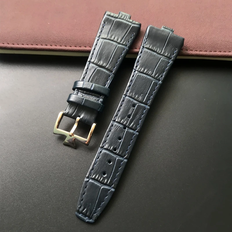 25mm * 8mm Genuine Leather Cowhide Watchband Replacement for Vacheron Constantin Overseas Calfskin Black Blue Brown VC Strap Men