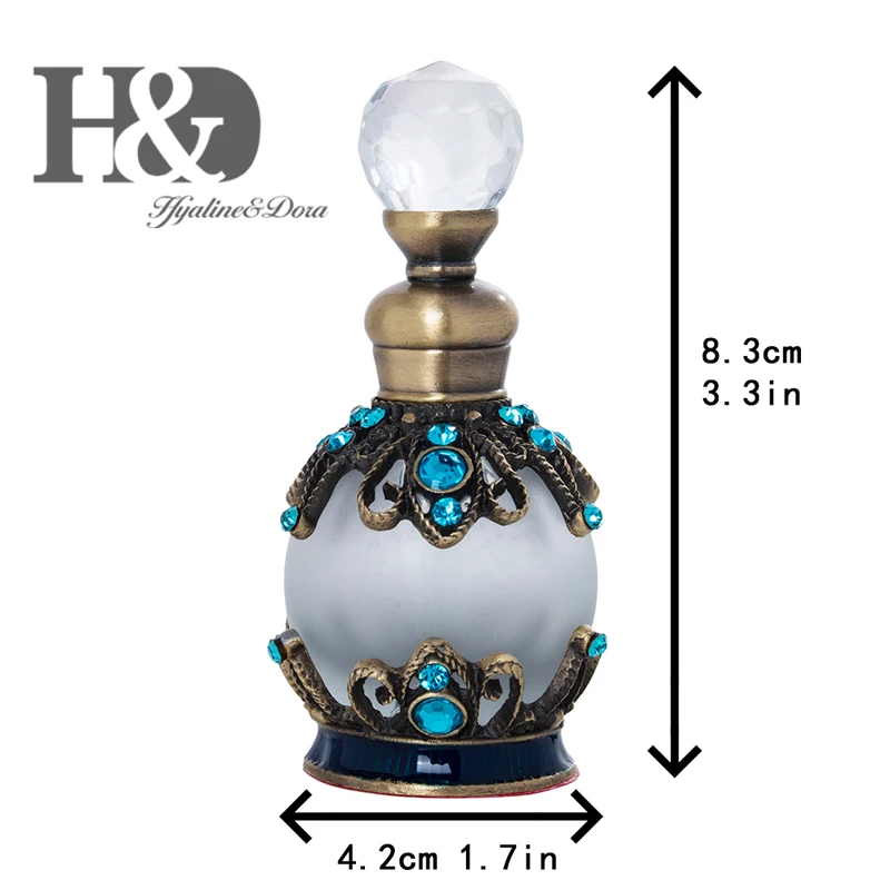 H & D 15 мл античный металлический стеклянный флакон для духов с синими кристаллами пустой многоразовый контейнер для ароматов домашний сваде... (art.: 3a360f7af70) - 3a360f7af70