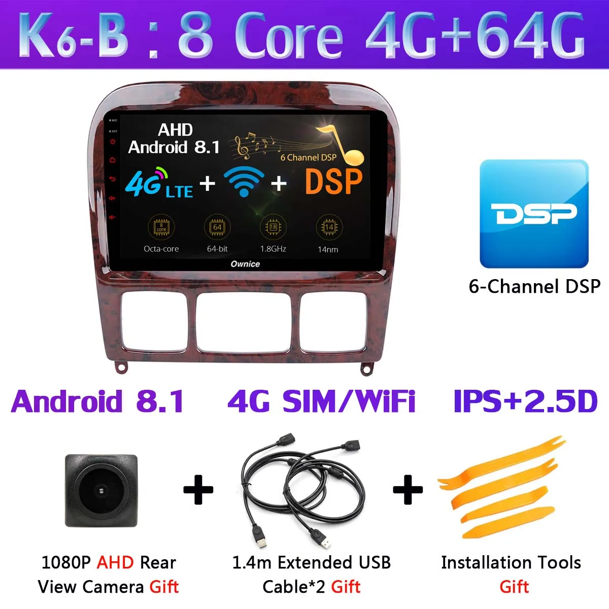 360 ° камера 4G LTE Android 9,0 4G+ 64G gps радио CarPlay SPDIF DSP Автомобильный мультимедийный плеер для Mercedes Benz S CL Class W220 W215 - Цвет: K6-B
