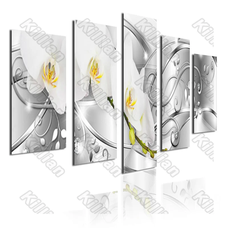 

Abstract Style Murals Canvas Painting Bed Home Decoration Prints 5 Pieces Silver Flower Cloves Decoration Living Room Wall Mural