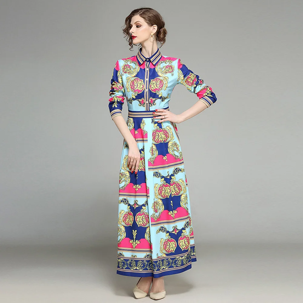 Новинка 2020 весеннее подиумное макси платье женское однобортное ретро с длинным