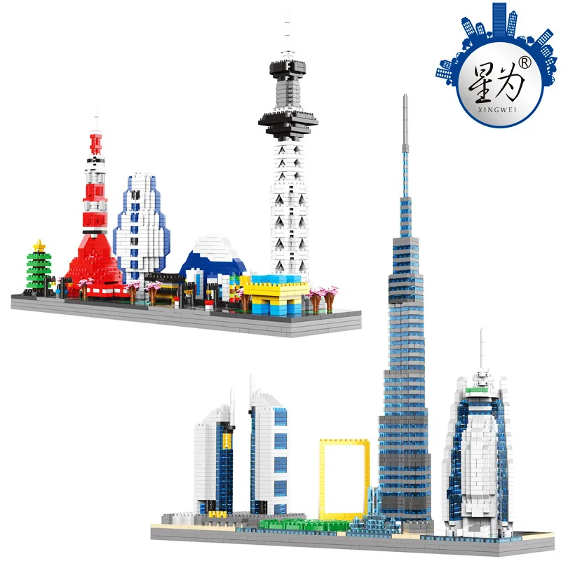 

1880pcs+ City Dubai Tokyo Building Block Architecture Mini World Burj Khalifa Tower Tokyo Sky Tree Micro Bricks Toy For Children