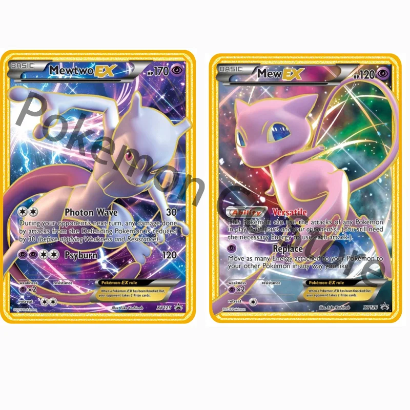 

8.8*6.3cm New Pokemon Metal Mew Mewtwo EX English Toys Hobbies Hobby Collectibles Game Collection Anime Cards toys for children