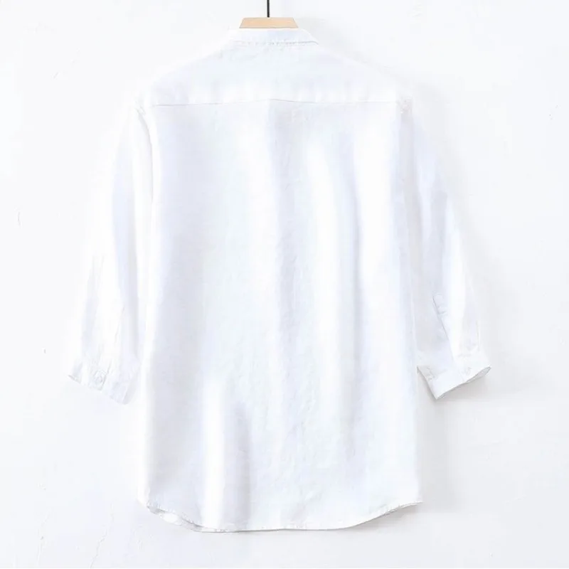 

Summer Linen Harajuku Mens Shirts Button Turn-Down Collar Pullover Three Quarter Sleeve Solid Men Tops Casual Fashion Man Shirt