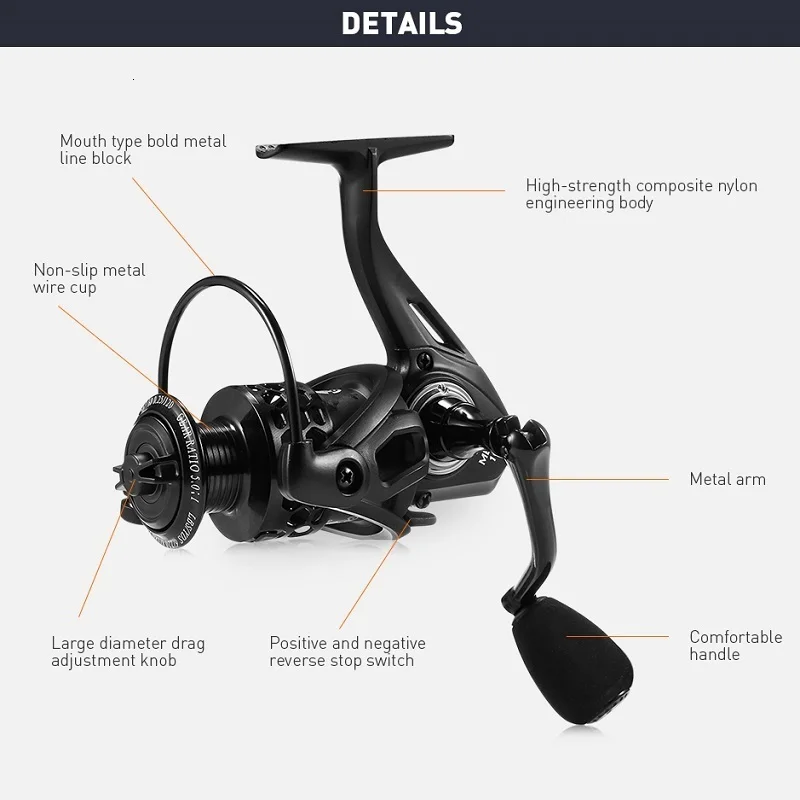 Спиннинговая катушка металлическая с гладким подшипником 1000 2000 3000 4000 5000 6000