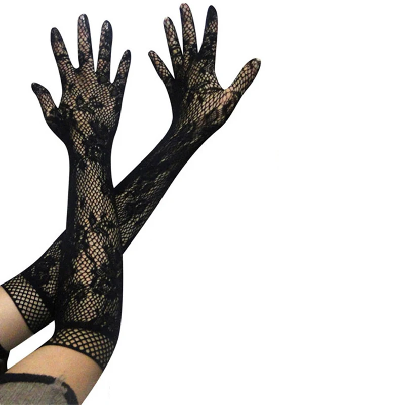 

Sexy Lace Mesh Elastic Gloves Women Bride Accessories Exotic Long Sleeve Gloves Nightclub Uniform Accessories