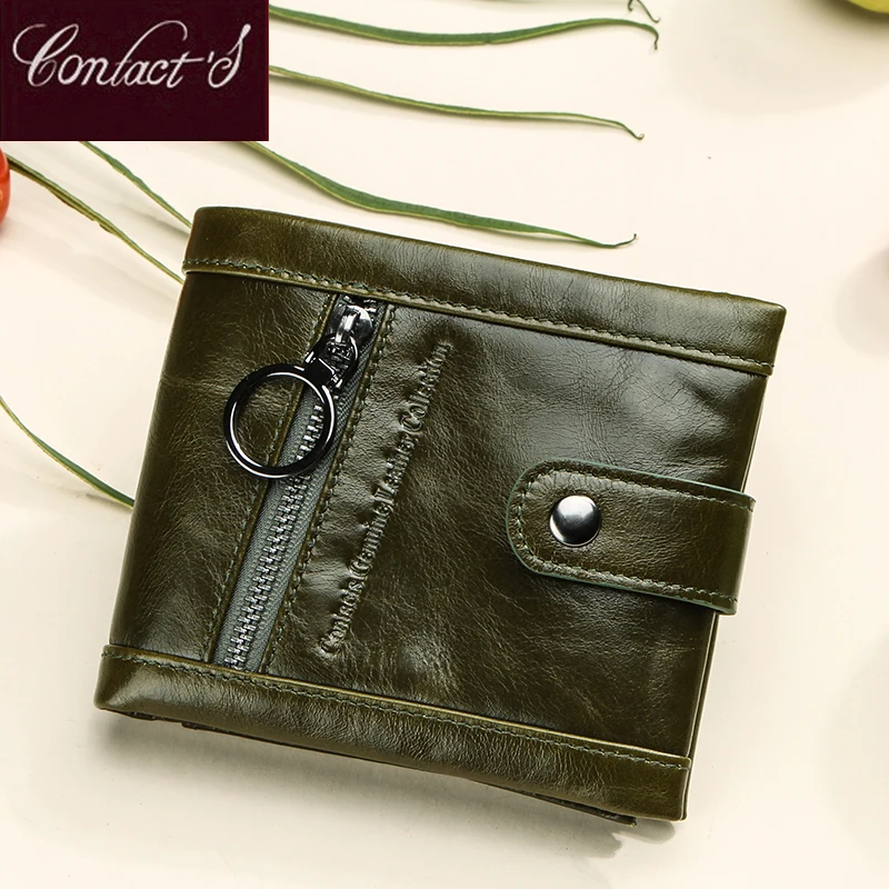 Зеленый женский кошелек Contact's из натуральной кожи маленький Дамский бумажник с