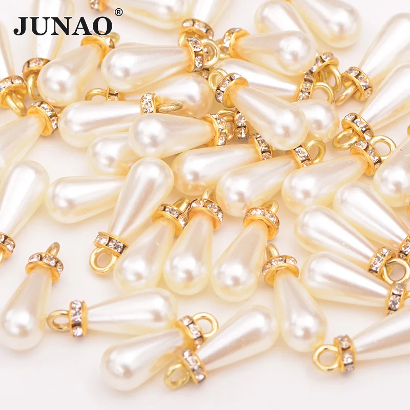 White JUNAO, 20 шт., 8*15 мм, белые жемчужные бусины для шитья, КАПЛЕВИДНАЯ жемчужина, аппликация для украшения браслета, подвески, бусины для изготовления ювелирных изделий - Цвет: White