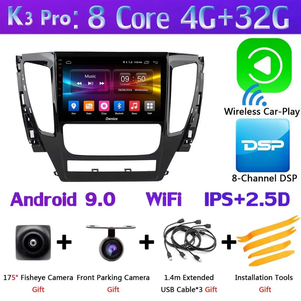 360 ° панорамный Камера Android 9,0 8Core 4G+ 64G DSP CarPlay плеер для Mitsubishi Pajero Montero Sport gps - Цвет: K3 Pro CarPlay