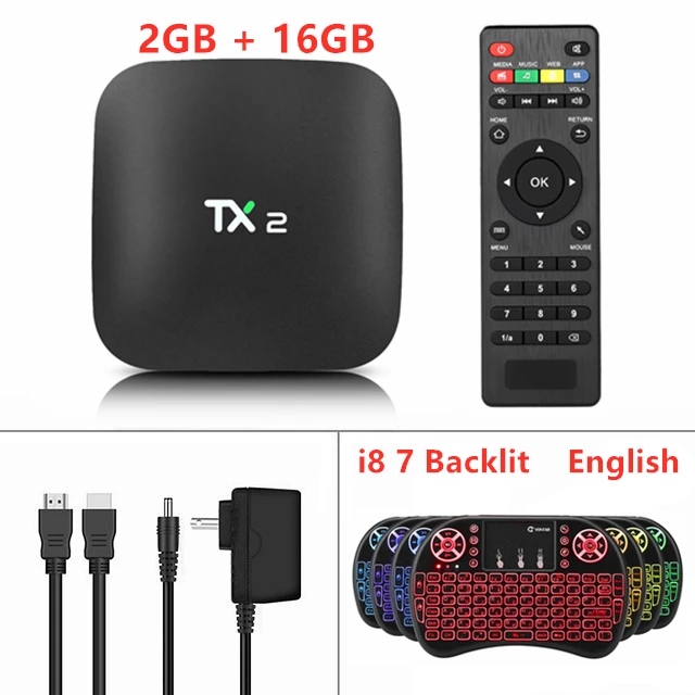 2G 16G i8 7 Backlit TX2 R1 R2 ТВ приставка Android 6,0 Rockchip RK3229 Penta Core 2 Гб ОЗУ 16 Гб ПЗУ 2,4G WiFi HD2.0 TX R2 H.265 100M Установочная коробка TX2 R2 - Цвет: 2G 16G i8 7 Backlit