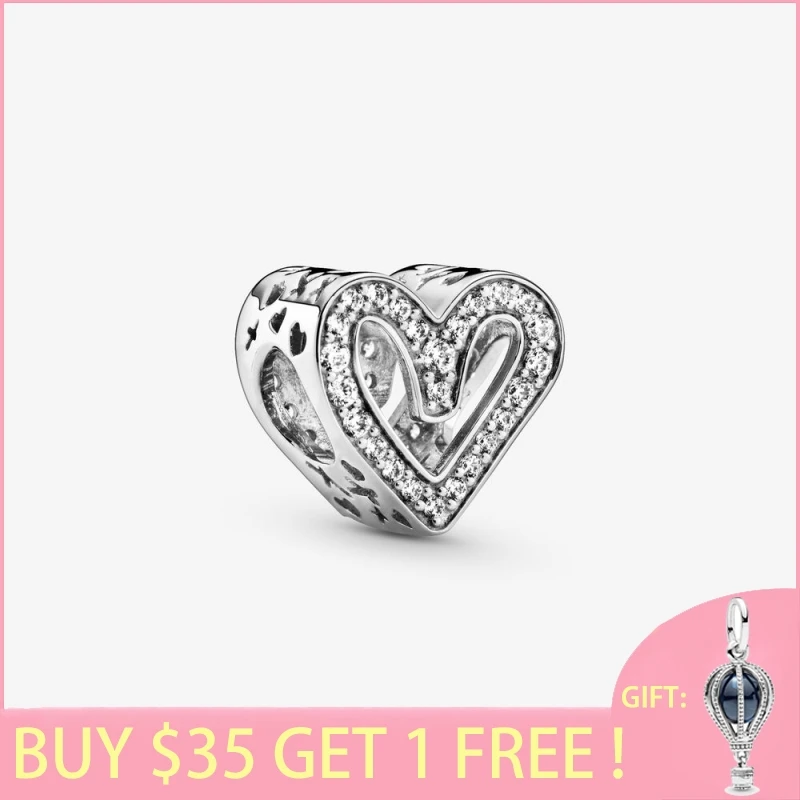 

Весна 2021, новинка 100%, блестящие подвески в виде сердца, подходят для оригинальных браслетов Pandora, женские Украшения «сделай сам»