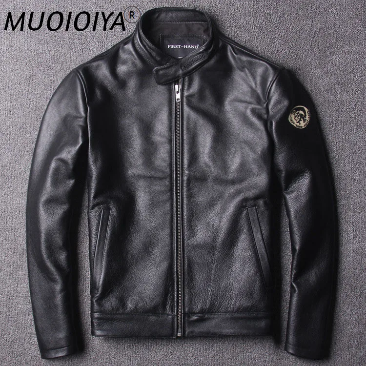 

Куртка мужская зимняя из натуральной воловьей кожи, с воротником-стойкой