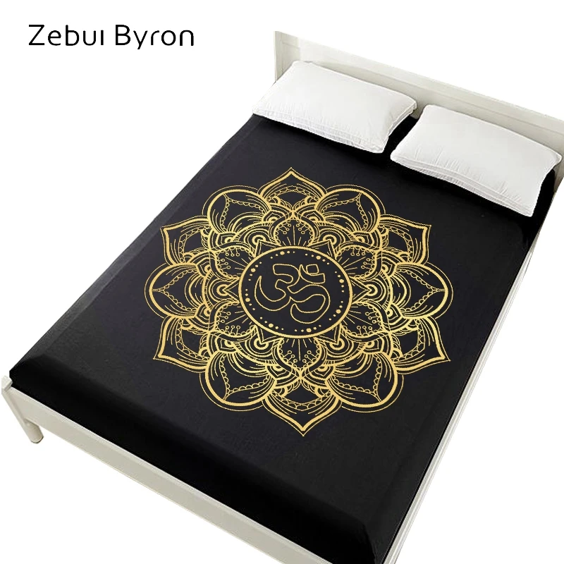 

3D Fitted Sheet 160x200/150x200,Bed Sheets On Elastic Band Bed,Mattress Cover.Bedsheet Bedding,Bed Linen black golden mandala