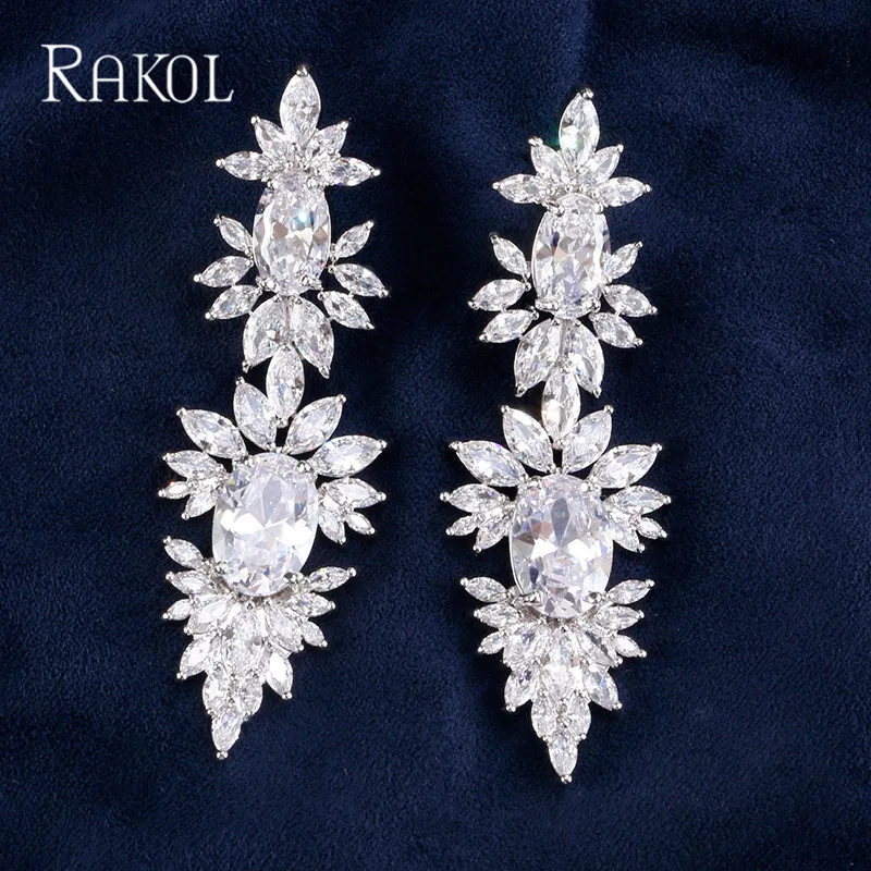 Женские винтажные серьги с фианитом RAKOL большие роскошные для свадебной