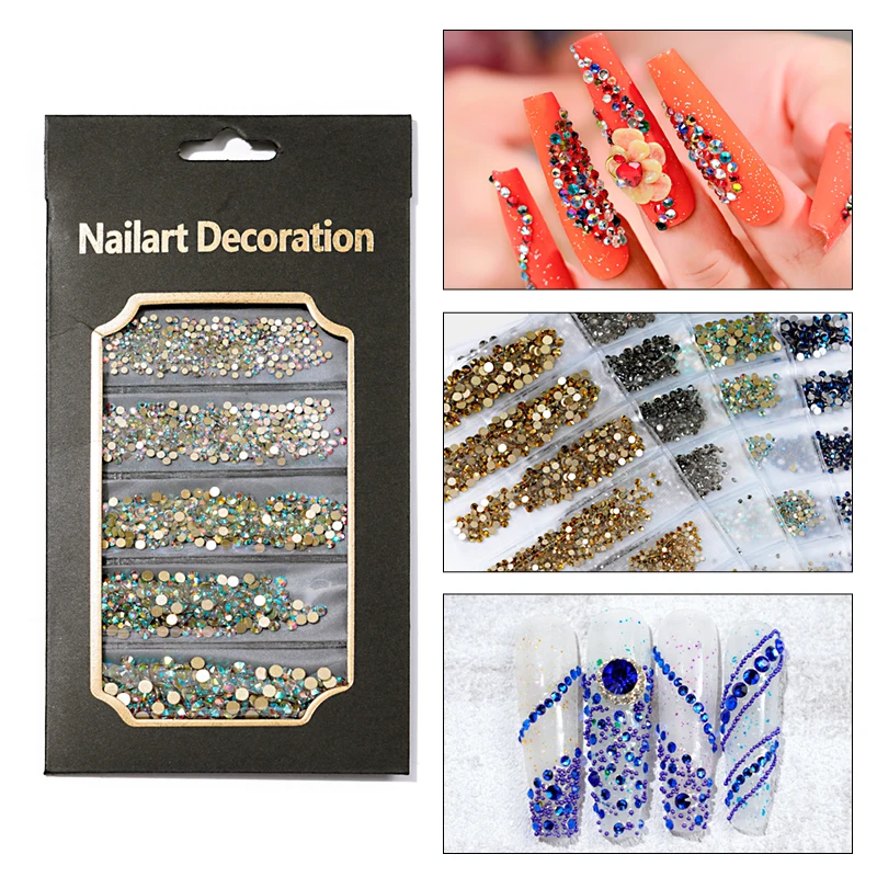 

Swarovsky 1600pcs Multi-size Crystal Manicure Rhinestones Nail Decoration Strass Charms Stones For 3D Designs Nails Accessoires