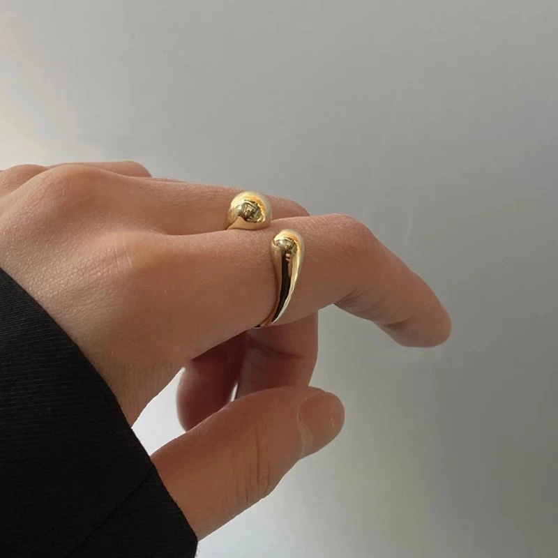 2020 Trend Retro Irregular 18k Gold Open Finger Rings for Women Twisted Ball Resizable Jewelry Men Brass Base | Украшения и