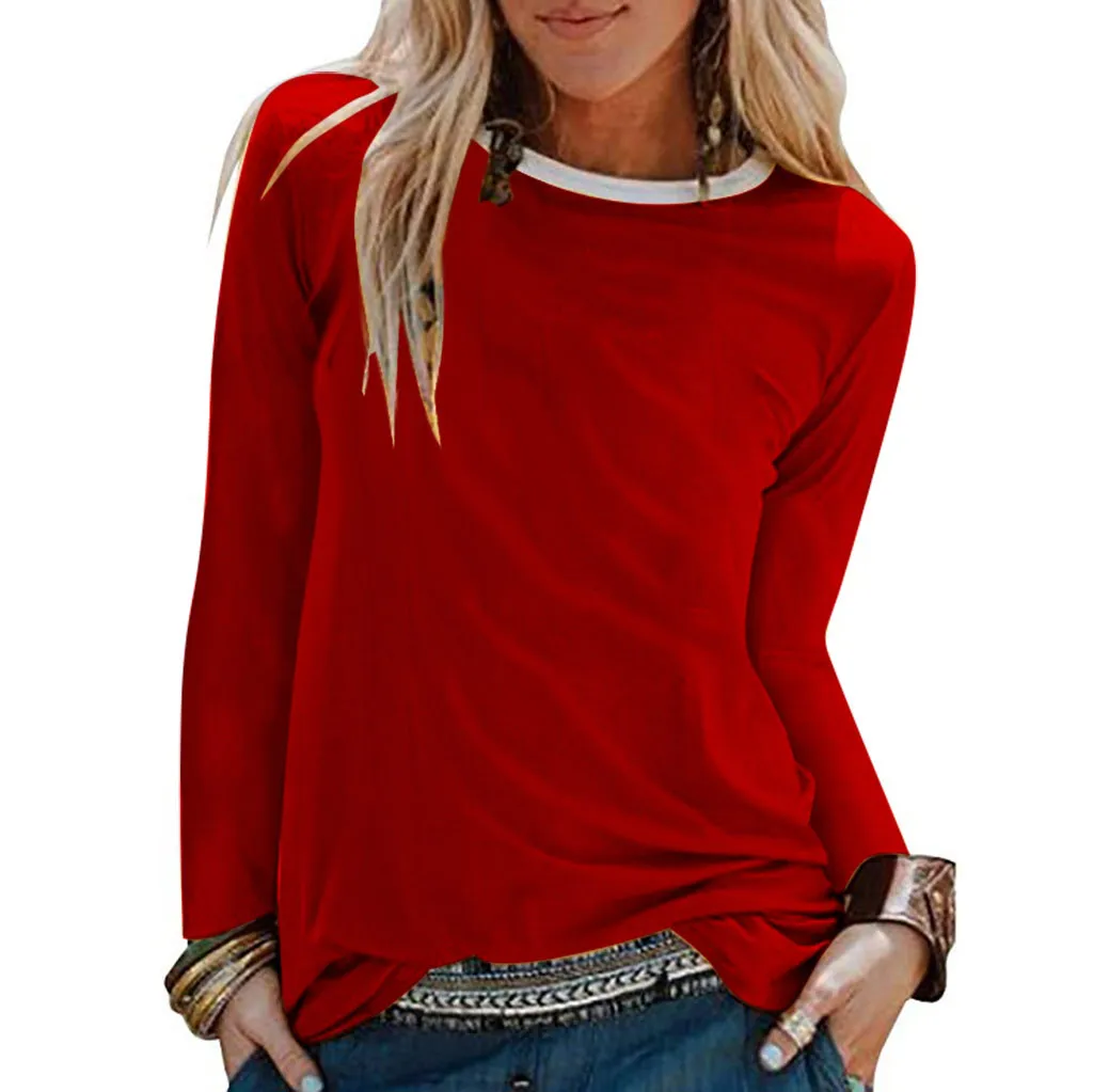 Женская Повседневная Блузка с круглым вырезом свободная однотонная блузка