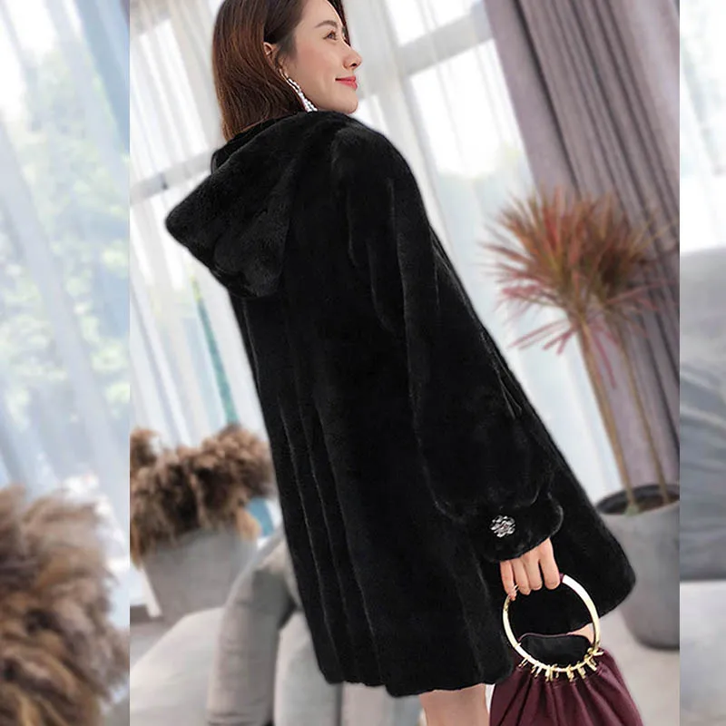 Женская Длинная свободная парка Leiouna модная норковая средней длины с капюшоном