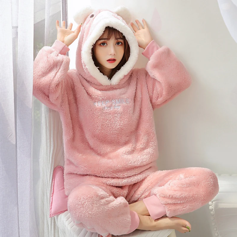 Пижамный комплект женский зимний плотная теплая Пижама милая бархатная