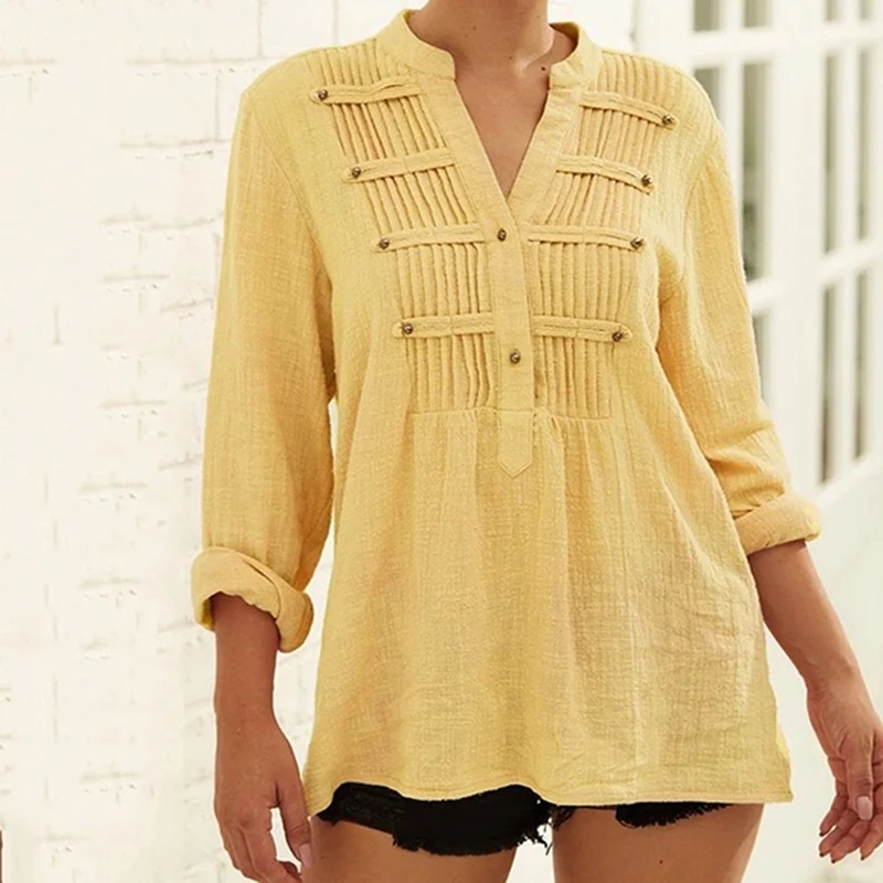 

Womens V Neck Shirt Tops Plus Size 3XL White Solid Button Womens Shirts 2021 Summer Spring Loose Top Female