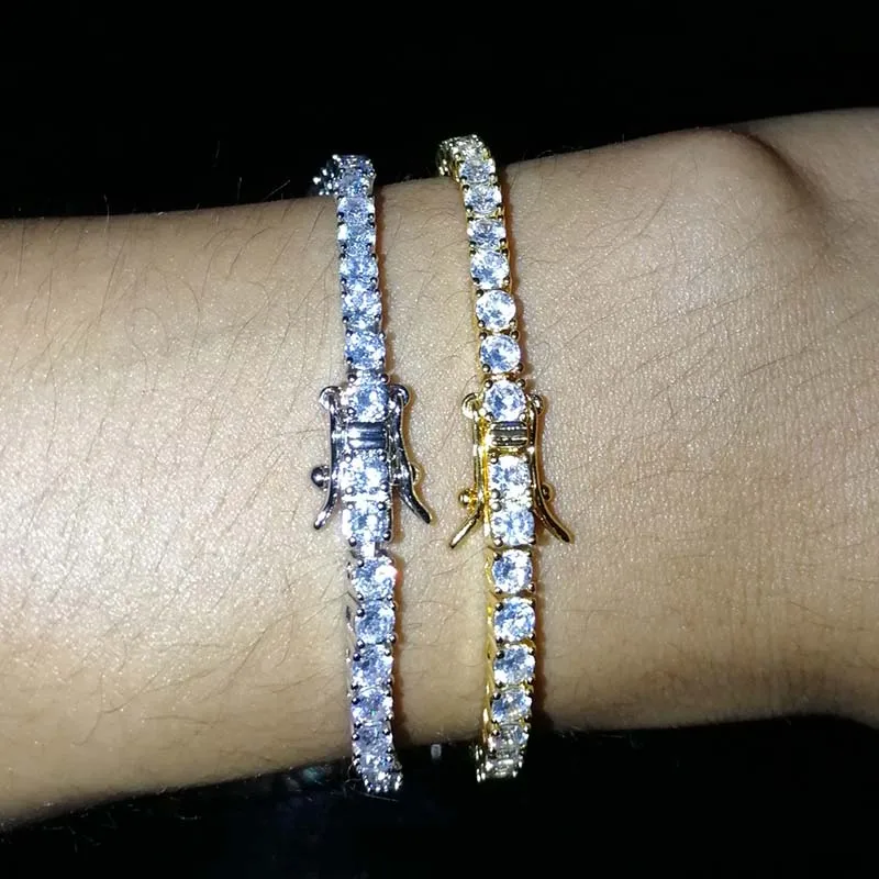 MISSFOX 3 мм 1 ряд Iced Теннисный браслет хип хоп простые крутые ювелирные изделия AAA