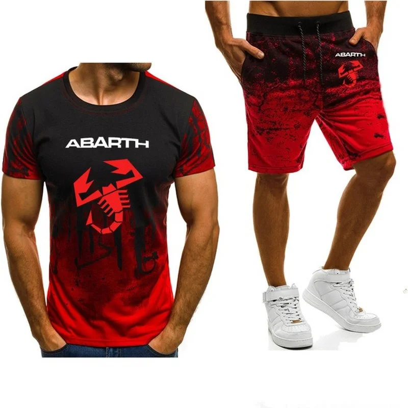 

New 2021 Spring Mens suits Pullover for Abarth Car Logo Printed ashion Casual Gradient High Quality Men's T-Shirt Pant Suit 2PcQ