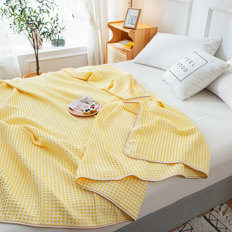 

100%Cotton Thread Blanket Single Queen Size Yellow Towel Blankets Cotton Summer Bedspread King Size Knitted Blankets