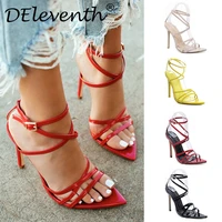 2020 concise fashion woman sandals transparent sandals pointed toe pu 11 5cm thin high heels buckle strap shallow women shoes