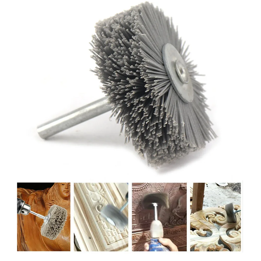 

6mm Shank Drill Abrasive Wire Grinding Wheel Nylon Bristle Polishing Brush for Wood Furniture Mahogany Finish Diameter52/60mm