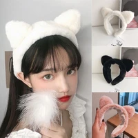women kitten ears headband simple wide brimmed plush hairband headwear accessory