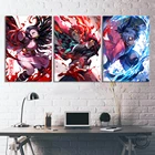 Постер Nezuko  Tanjiro  Giyu Tomioka рассекающий демонов, декор комнаты, детская комната для девочек, настенное искусство, аниме, настенная живопись без рамки, 3 шт.