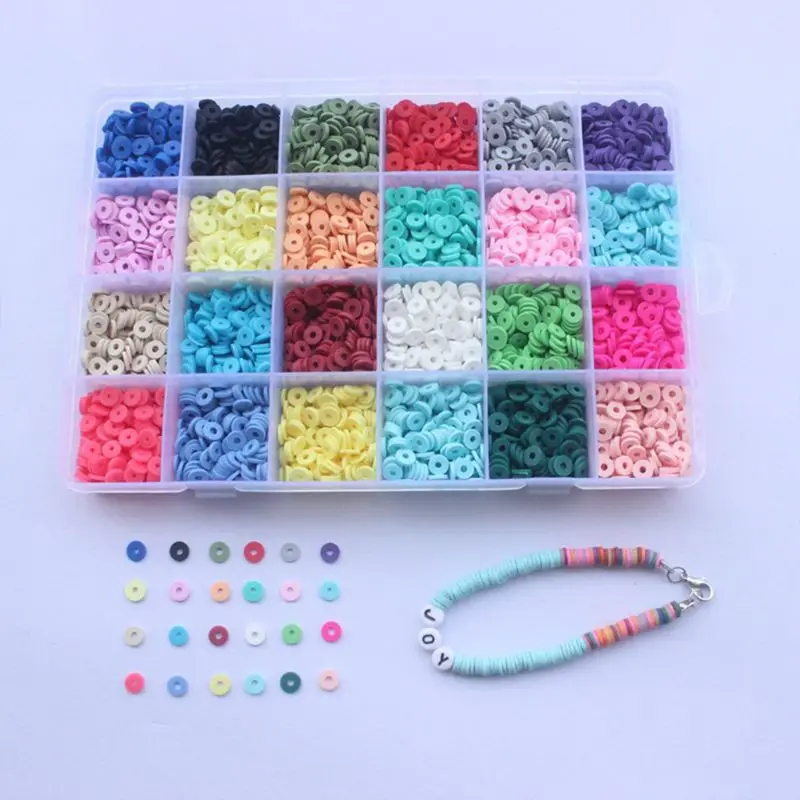 

4800Pcs 24 Colors 6mm Flat Round Polymer Clay Discs Loose Spacer Beads for DIY Jewelry Making Craft Bohemian Bracelet