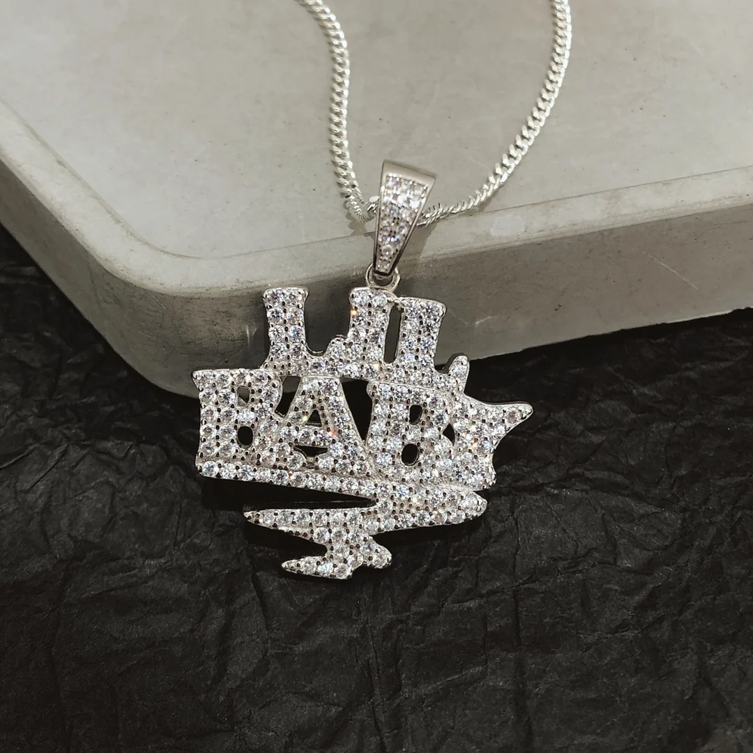 

Retro Personality 925 Sterling Silver Inlaid Zircon Diamond-studded Hip Hop Baby Letter Pendant Necklace For Lovers