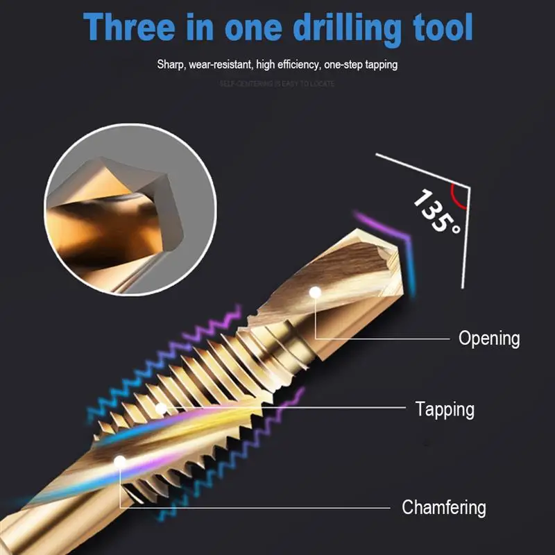 

6Pcs Hex Shank Titanium Plated HSS Screw Thread Metric Tap Drill Bits Screw Machine Compound tap M3 M4 M5 M6 M8 M10 Hand Tools