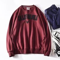 patch letter embroidered cotton terry sweater men s spring and autumn comfortable loose sports pullover fashion