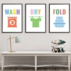 Забавные знаки для стирки, настенный художественный плакат, рисунок, мультяшная стирка, складывающаяся наклейка для стирки в комнате, настенное украшение, картины