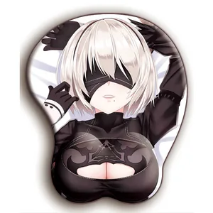 FFFAS NieR:Automata 2B игровой 3D коврик для мыши с нижней частью груди, коврик для мыши с силиконовым гелем, Размер подставки для запястья, помогающий переносить коврик для мыши