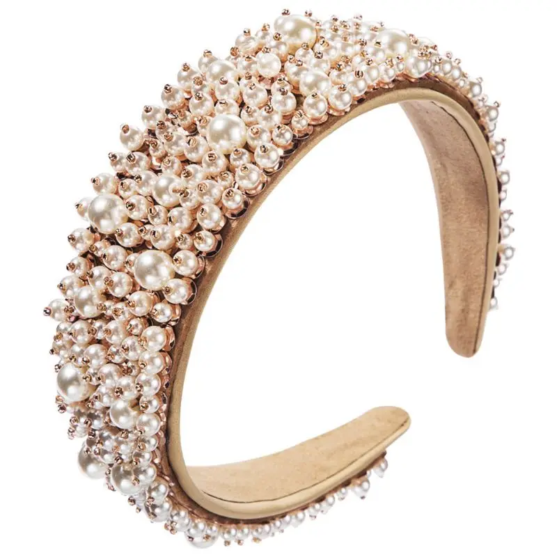 

Women Baroque Style Wide Headband Luxurious Pearl Hair Hoop Prom Hair Band