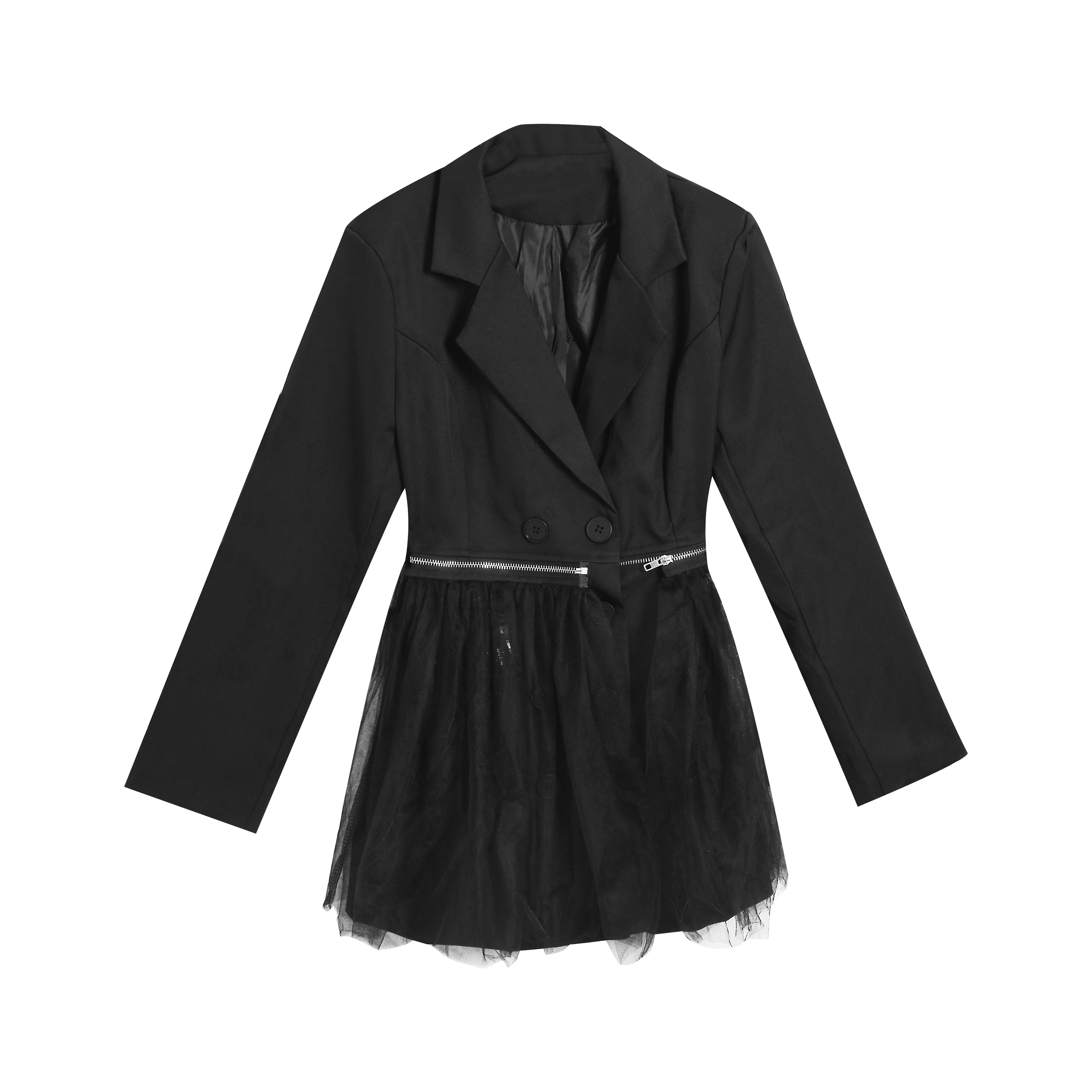 

Autumn New Mesh Patchwork Women Dresses Solid A-Line Long-Sleeved Office Lady Elegant Clothing Top Quality