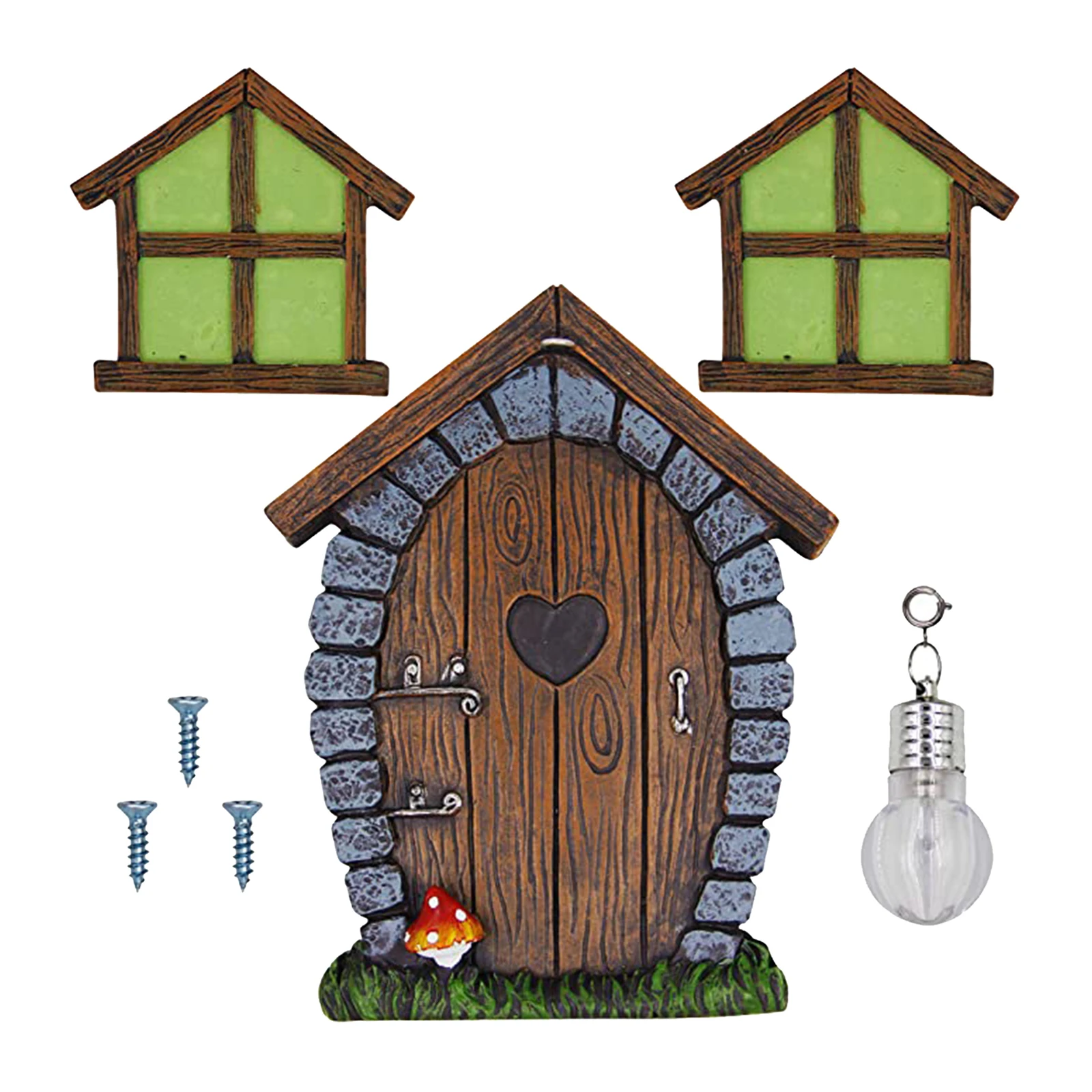 

Miniature Fairy Gnome Door and Windows with Lamp Set Decoration Sculpture Outdoor Tree Faces Decor Kit Door Sculptures