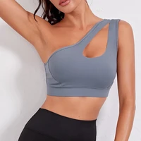 sexy one shoulder padded sports bra breathable push up gym workout tops fitness underwear yoga sport bra for women gym cloth