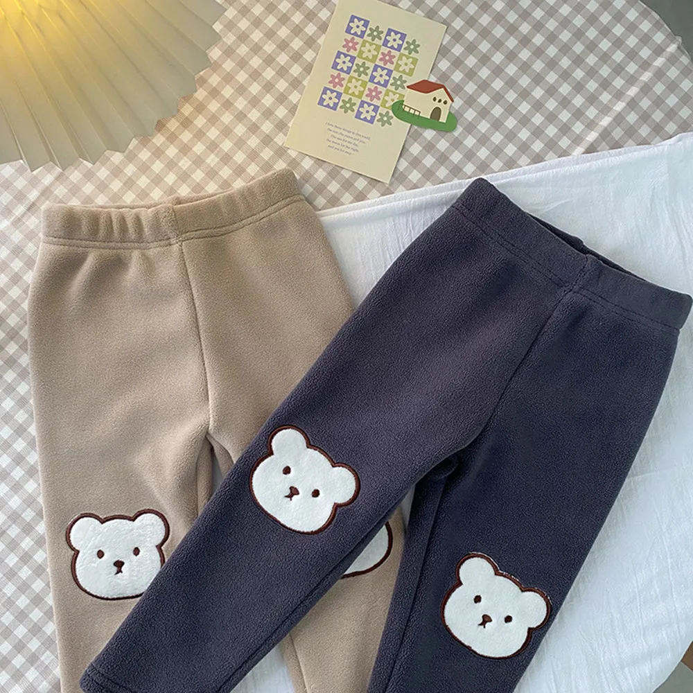 

Children's Thicken Lggings Simier Pants Boy Girls Winter Warm Cotton Print Little Bear Leisure Trousers For 2-7Years