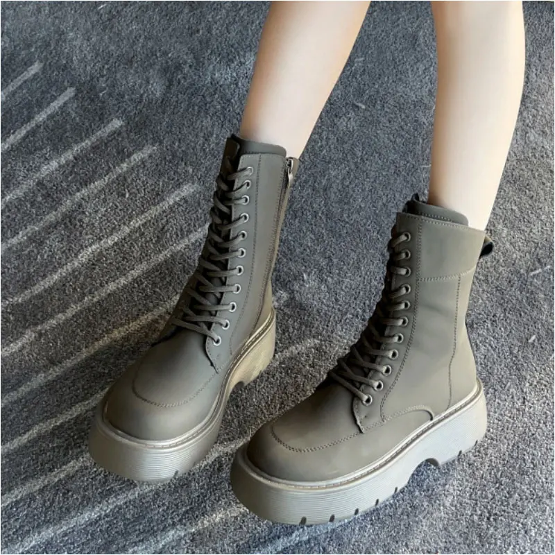 

Ботинки женские с круглым носком, на шнуровке, осень 2021