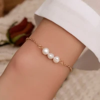 korean fashion gold plated geometric pearl bracelet one line curved needle freshwater pearl bracelet womens student jewelry