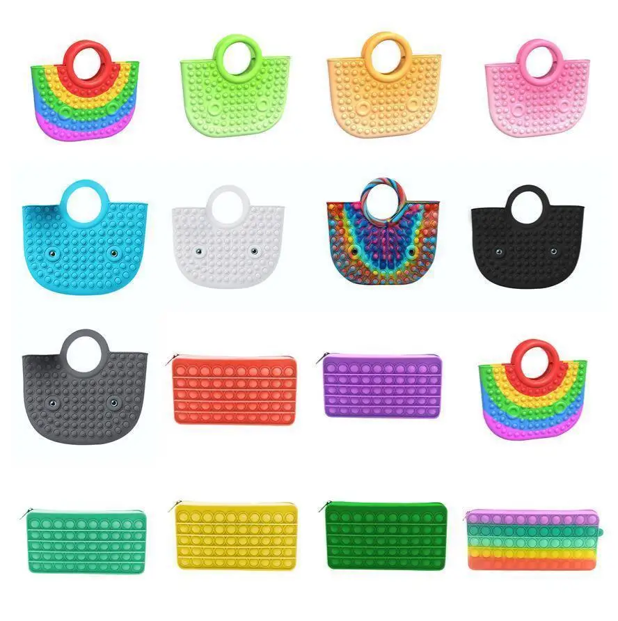 

Silicone Sensory Decompression Fidget Toy Bag Push Bubble Desktop Puzzle Women Handbag Stress Reliver Fidget Toys Bags поп ит