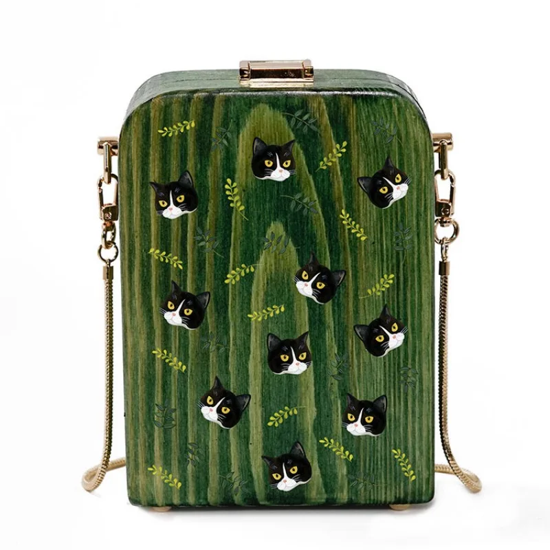

female bag retro literature and art fresh original niche animal print wild wooden high grade messenger bag shoulder handbag