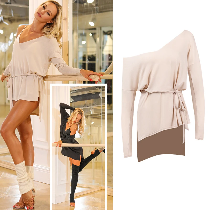 ZYM танцевальный стиль с длинным рукавом для латинских танцев Топ Платье практики