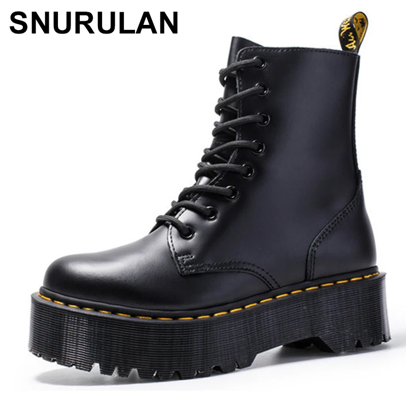 

SNURULANFashion Brand Motorcycle Boots for Women Autumn 2021 Round Toe Chunky Heel Ankle Boots Side Zipper Increasing Platform